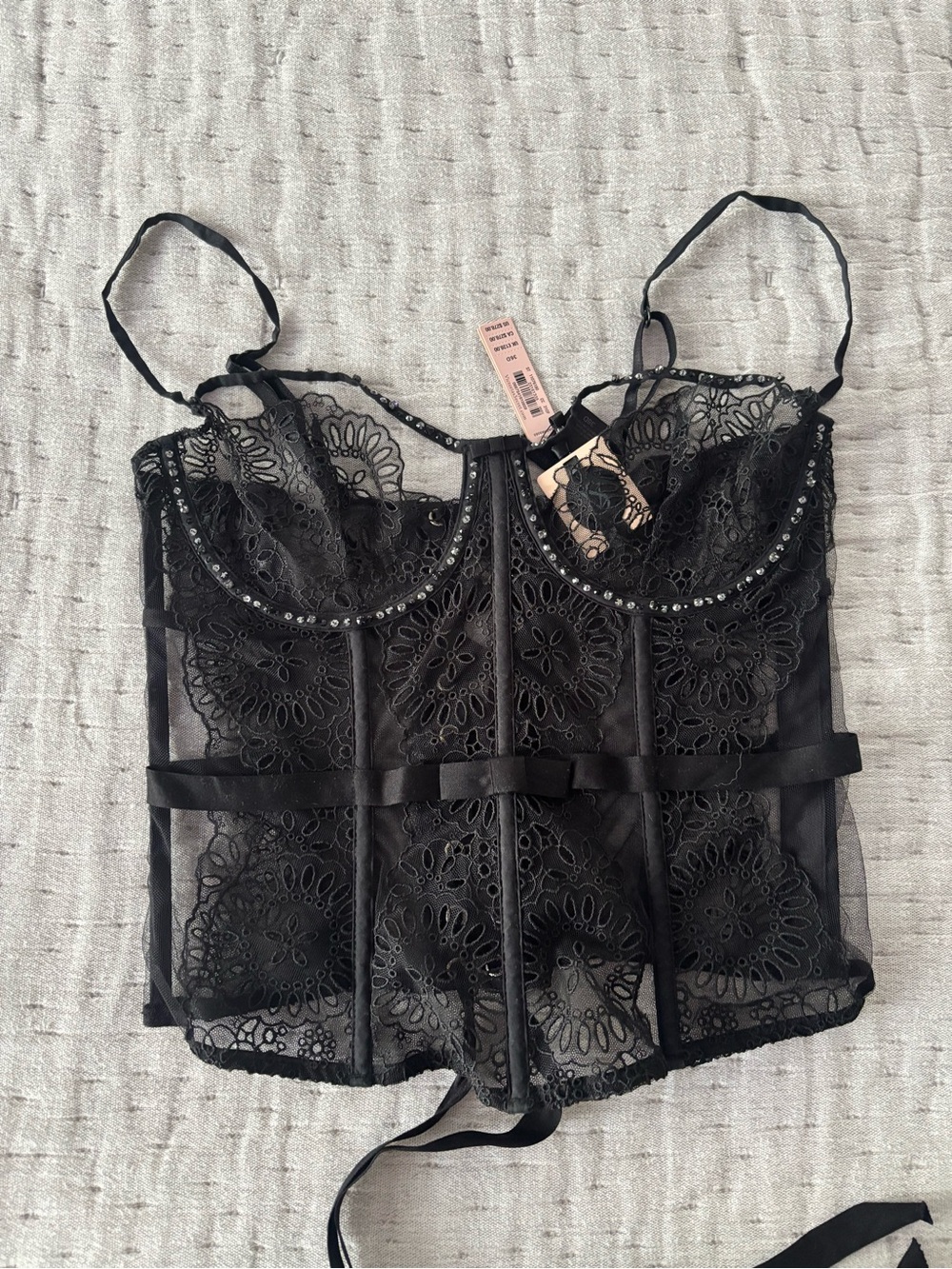 Victorias Secret Designer Collection Black Lace Bustier Corset Top - 36D NWT